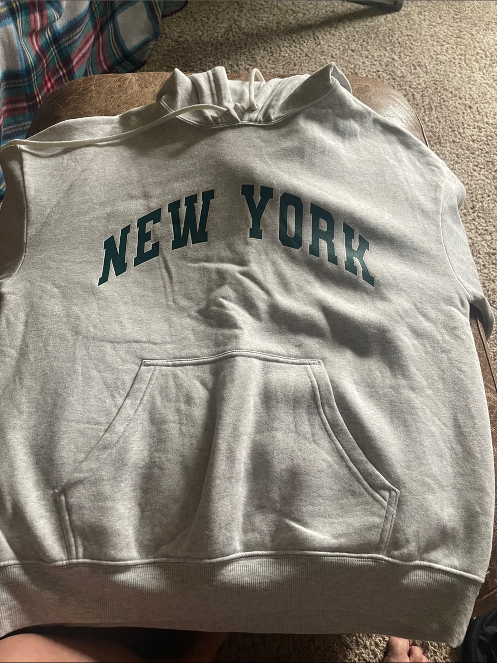 No Boundaries Light Gray Crewneck Sweater with Winter Green
